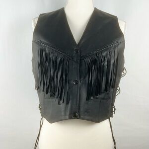 USA Bikers Dream Apparel Black Leather Fringe Vest XXXL* (fits L-XL) Motorcycle